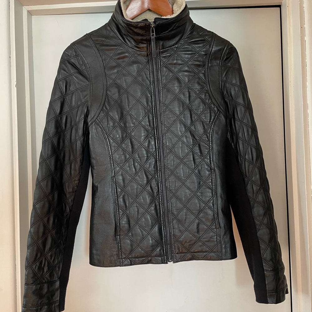 Ladies Medium Black Quilted Leather Moto Jacket by Wilson’s Leather